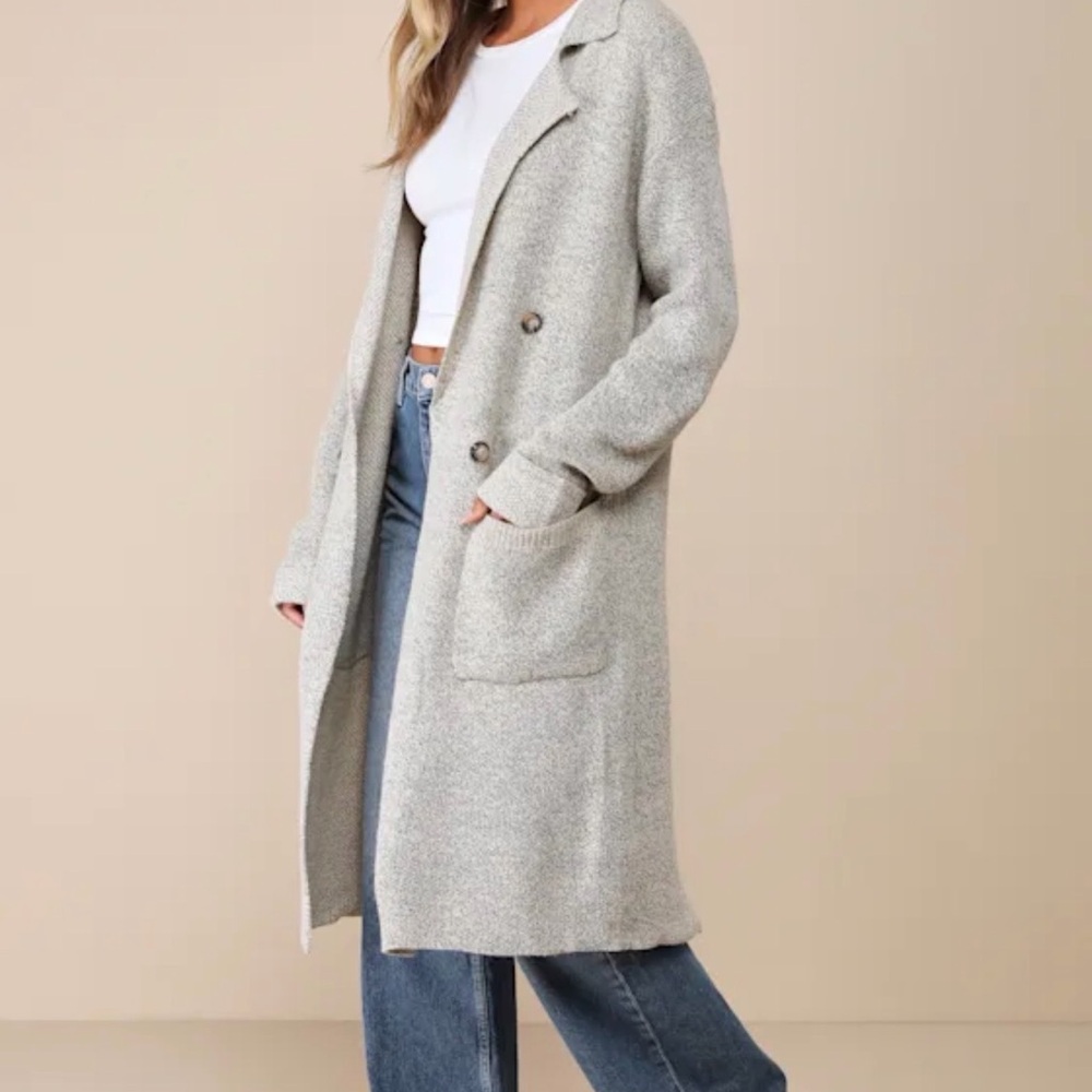 Lulu's Heather Gray Long Open-Front Cardigan Coatigan